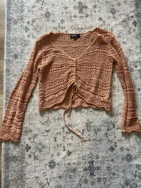 Lulu's Crochet Drawstring Long-Sleeve Top -